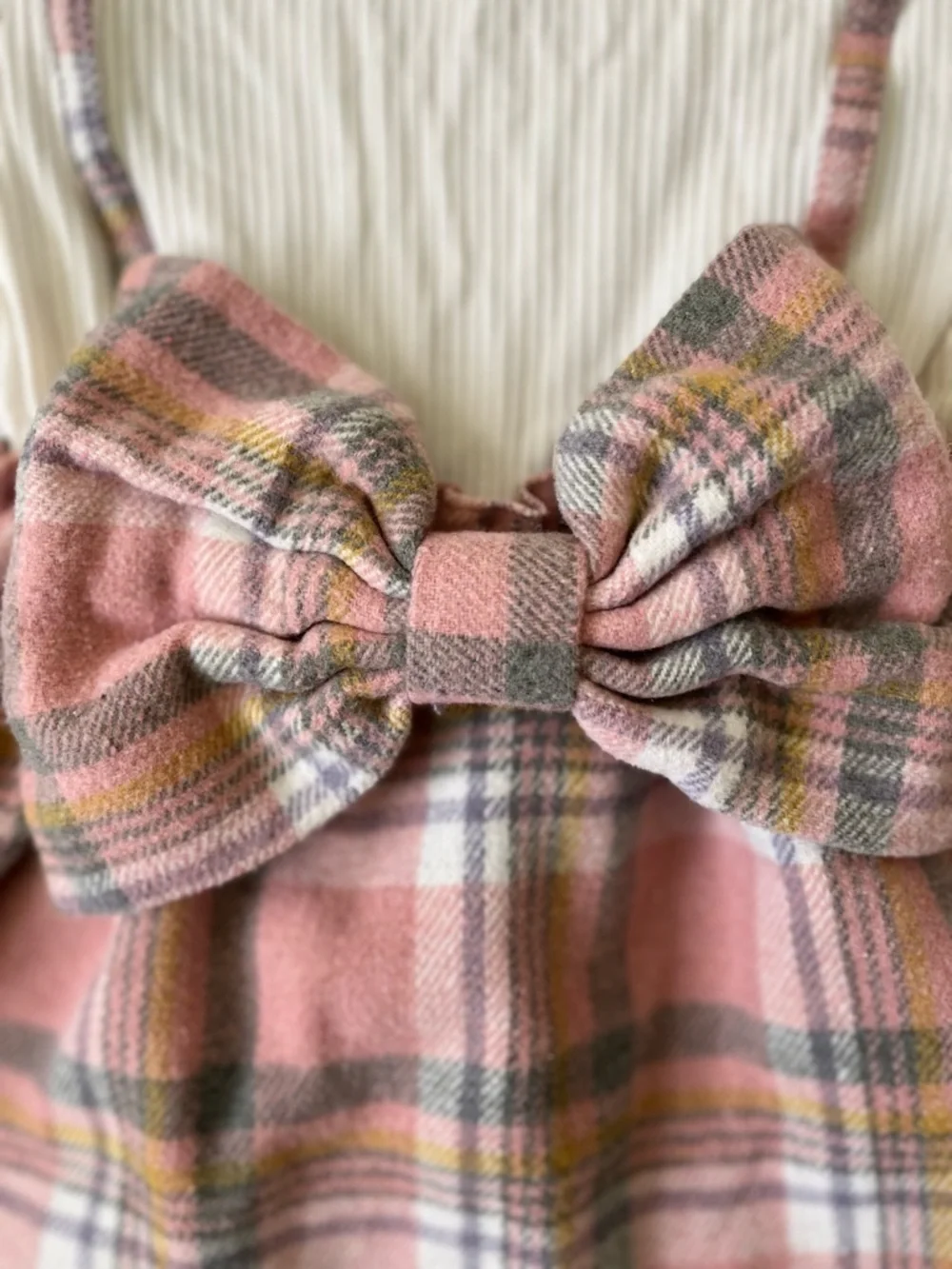 PatPat Pink Plaid Jumper Dress with Cream Top